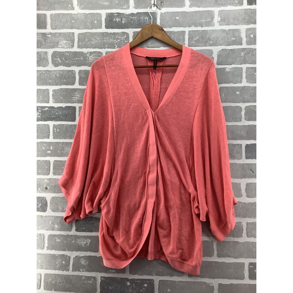 BCBGMAXAZRIA‎ Coral Pink Linen Blend Dolman Sleeve Open Front Cardigan XS/S